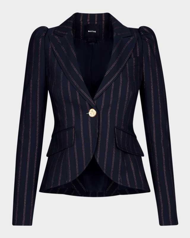 Striped Puff-Shoulder Blazer